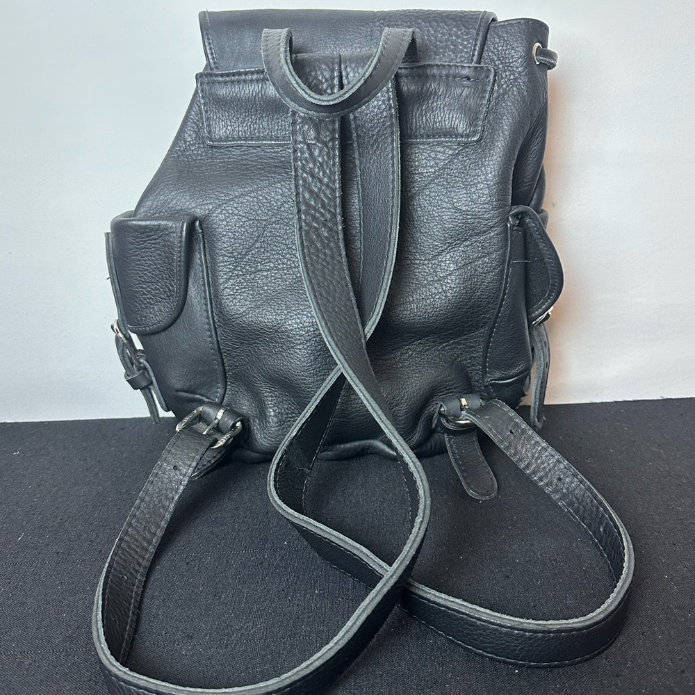 ❗️Mid Size Heavy Duty Black Leather Biker Buckle Backpack - Picture 7 of 16